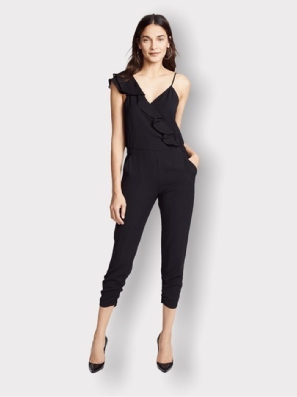 Parker Women’s Black Ruffle One-Shoulder Jumpsuit